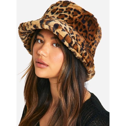 boohoo Dames Leopard Kunstbont Bucket Hat | Luipaardprint