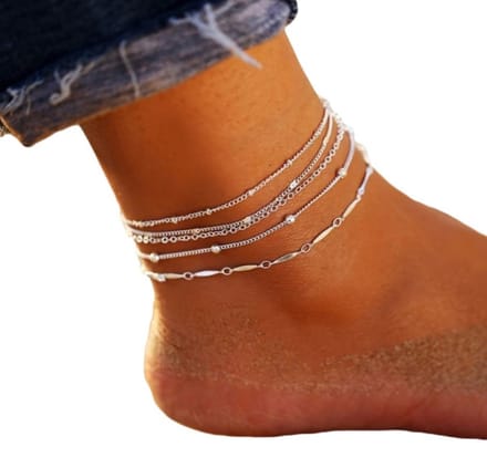 Enkelbandje - enkelbandjes dames - zilverkleurig - Boho chic - 5 stuks