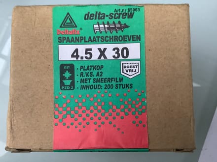 Deltafix spaanplaatschroef platkop / kruiskop r.v.s. a2. 4.5 x 30 mm 200 st.