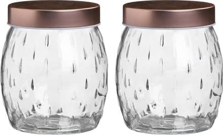 Voorraadpot/bewaarpot Beau - 2x - 1.2L - glas - koperen deksel - D13 x H15 cm