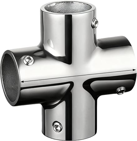 Bootleuning Verbinder - Maritieme Connector - Jacht Constructie - Vierweg Hoek - 22 mm Buis - Zilver