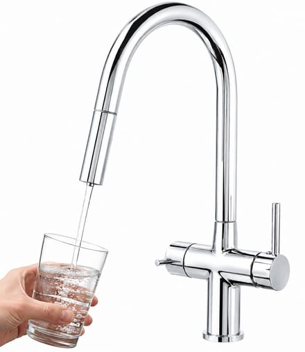 Keukenmengkraan 3-weg met uittrekbare sproeier & waterfilter aansluiting