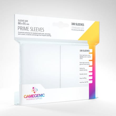 Prime Sleeves - 100 white standard-sized card sleeves pack 66 x 91 mm