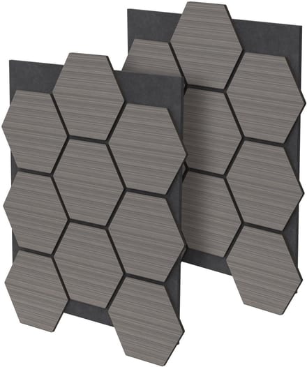 ML-Design set akoestische panelen hexagon MDF 2 stuks 66x81x2 cm grijs honingraat design geluidswerende wandpanelen geluidsabsorberende wandbekleding voor kantoor studio gaming geluidsisolatie muurdecoratie wandbekleding inclusief schroeven lijm