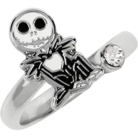 Disney Nightmare Before Christmas White & Black Silver Plated Clear Stone Ring