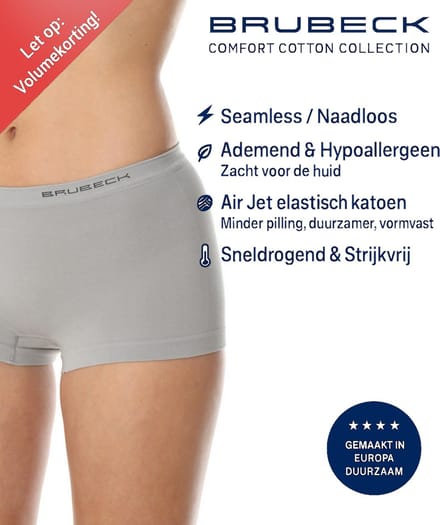 Brubeck Dames Boxershorts – Naadloos (Seamless) Elastisch Katoen - Lichtgrijs L