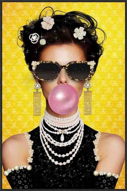 Schilderij tempered glass crystals yellow bubble