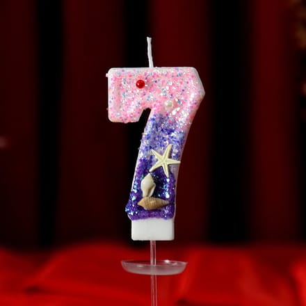 DW4Trading Verjaardagskaars 7 Paars Roze met Schelpjes - Cijfer-kaars - Taartversiering