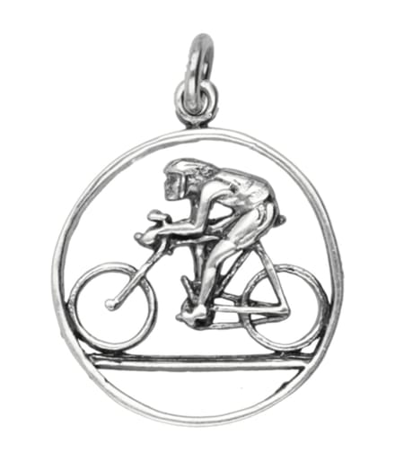Zilveren Fietser in ring detail ketting hanger