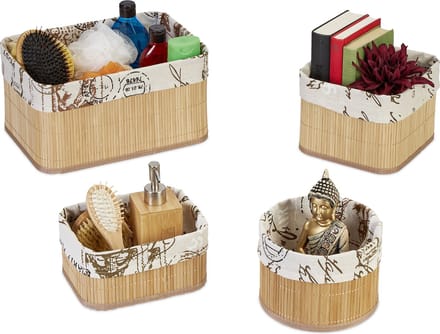 opbergmand bamboe - set van 4 - 4 groottes - toilet - badkamer - naturel-crème
