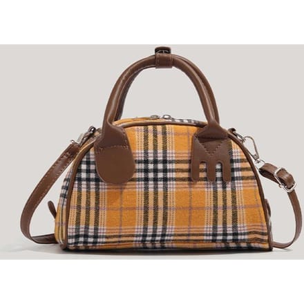 Sac Niche Rétro Sac Bowling Plaid Sac à Main Sac Épaule Commuter Mode Sac Bandoulière Femme brown