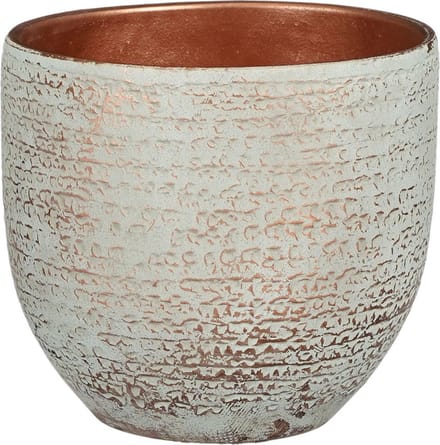 Mica Decorations Plantenpot/bloempot - terracotta - koper/wit flakes relief- D16/H14 cm