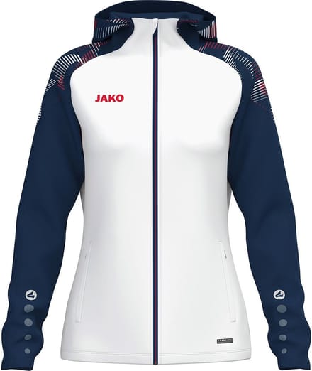 Jako Sonic Jas Met Kap Dames - Wit / Marine / Rood | Maat: 34/36