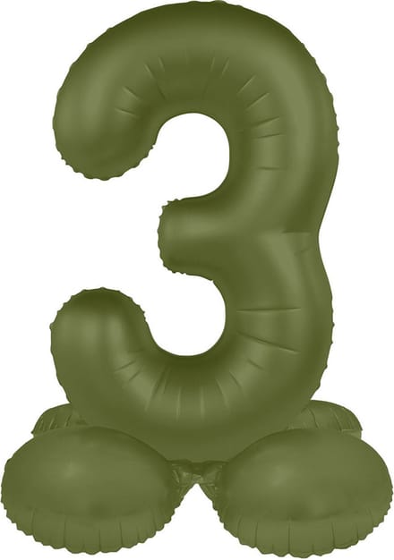 Staande Folieballon Cijfer 3 - Olive Green - Ultra Matt - 72 cm