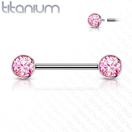 Piercing titanium platte bal ingelegde steen 1.6x16 - zilver roze - LMPiercings