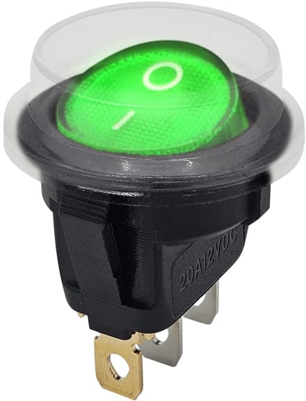 ProRide Wipschakelaar ON-OFF KCD2-12 - met Beschermkapje - 3-pins - Rond - 12V/20A - Groen
