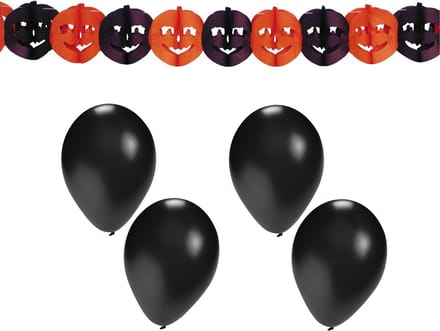 Halloween/horror thema feestslinger - pompoen - papier - 300 cm - versiering - incl. 10 ballonnen