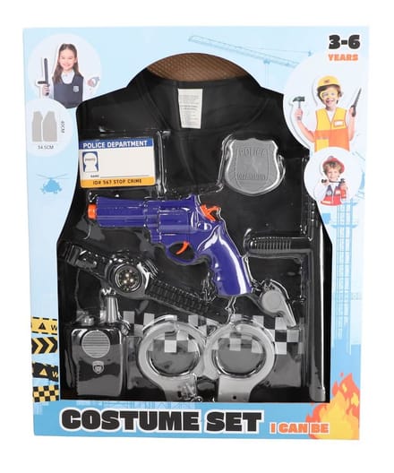 KiddyGo politie verkleedset met accessoires voor rollenspel.