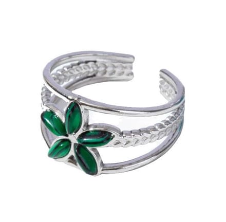 Ring met Bloem - RVS - One Size - Zilverkleurig - Bloem met Steen Groen