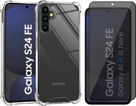 Hoesje geschikt voor Samsung Galaxy S24 FE - Privacy Screenprotector Volledig Dekkend Glas - Shockproof Transparant