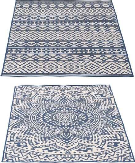 J-Line vloerkleed Buiten Mozaïek - polypropyleen - blauw/wit - set van 2