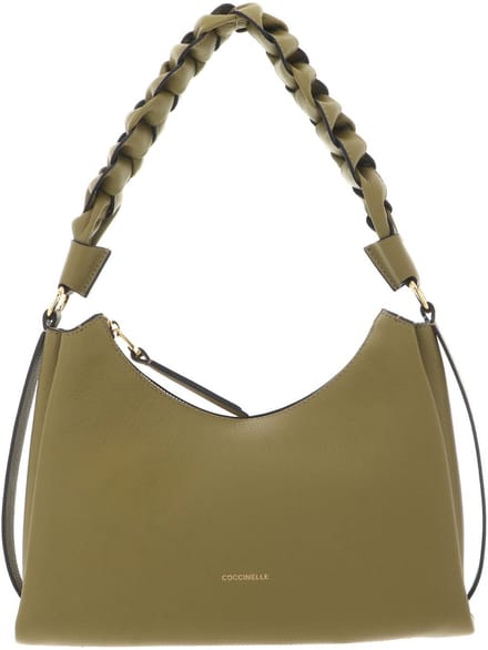 COCCINELLE Leren schoudertas Boheme Grana Double Shoulder Bag Seagrass / Sandshell kaki