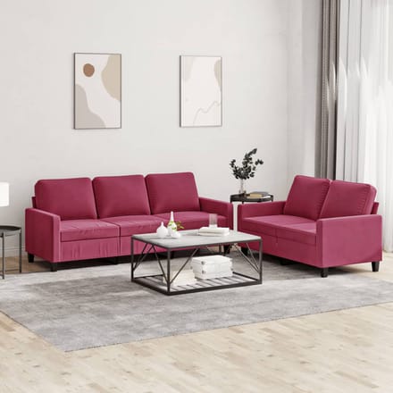 vidaXL - 2-delige - Loungeset - met - kussens - fluweel - wijnrood