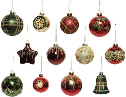 Decoris kerstballen glas luxe mix 12 stuks kerstdecoratie meerkleurig.