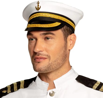 Boland Kapitein pet - wit/goud - marine/officier - volwassenen - carnaval 56 cm