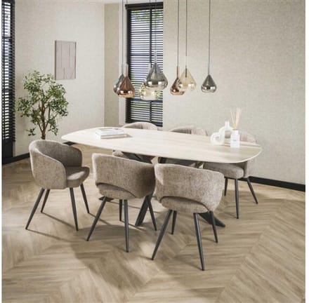 Eettafel Romano Deens ovaal travertin keramiek 180 cm - Beige