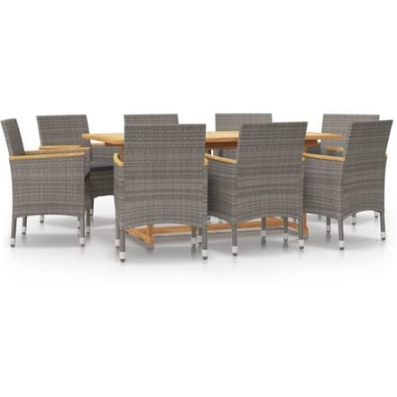 vidaXL - 9-delige - Tuinset - met - kussens - grijs