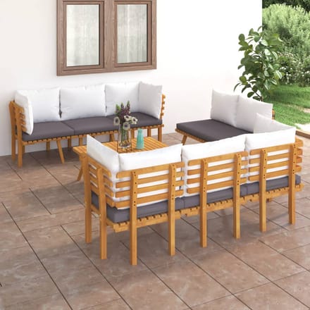 vidaXL - 8-delige - Loungeset - met - kussens - massief - acaciahout