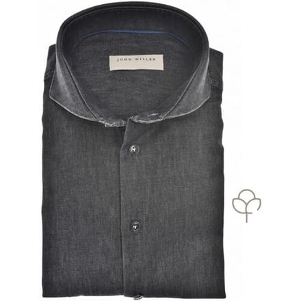 John Miller Overhemd Slim Solid Color Denim Zwart / male