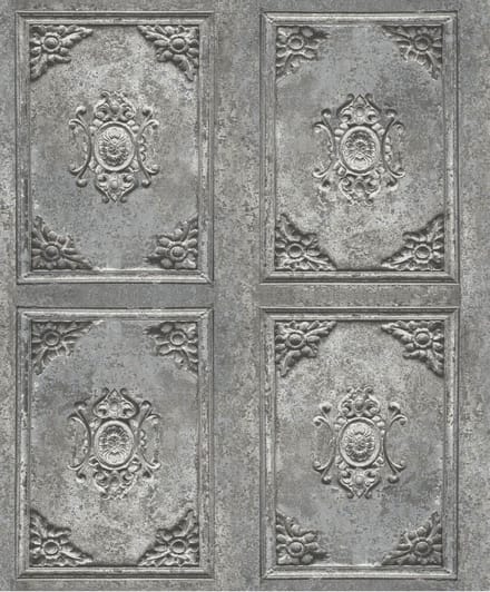 Horizons barok panelen grijs (ornament vliesbehang, grijs)