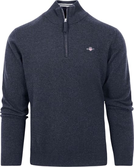 Gant Halfzip Wol Trui Logo Navy - Maat L - Heren - Schipperstrui