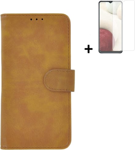 Hoesje Geschikt voor Samsung Galaxy A03s - Screenprotector A03s - Wallet Bookcase Bruin + Screenprotector