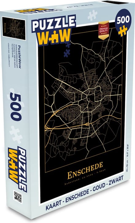 Puzzel Kaart - Enschede - Goud - Zwart - Legpuzzel - Puzzel 500 stukjes