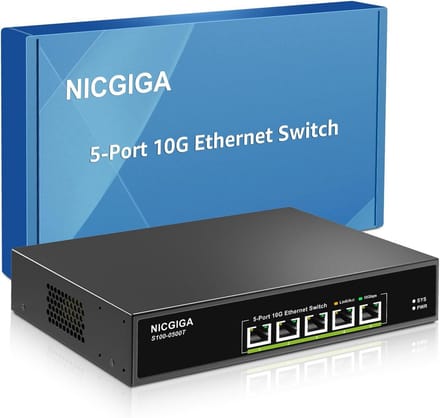 10G Ethernet Switch met 5 Poorten - Snelle Netwerkverbinding voor NAS, PC, en WiFi7 Router