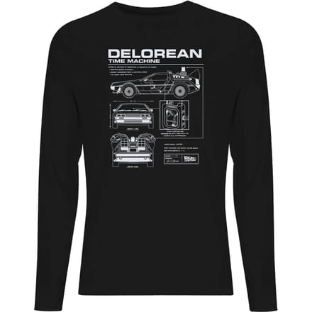 Back To The Future Delorean Schematic Men's Long Sleeve T-Shirt - Black - L