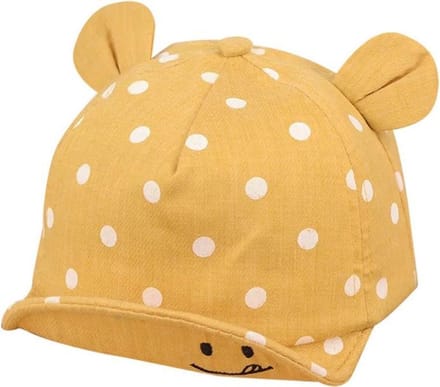 Babypet met oortjes en witte stippen - geel