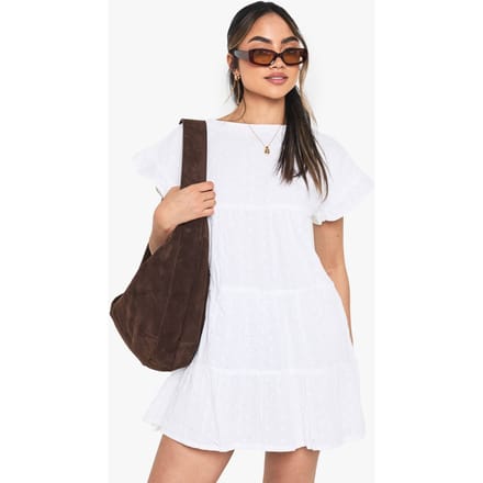 boohoo Dames Embroidered Smock Playsuit | Wit | Maat: 46