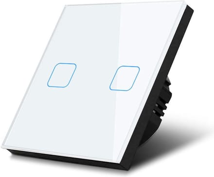 Maclean MCE703W - Aanraaklichtschakelaar van gehard glas met twee vierkante LED-verlichte knoppen - Wit