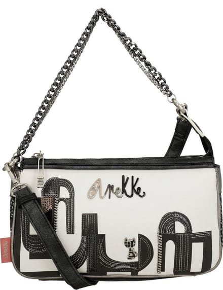 Anekke Schoudertas Peace & Love Nature Sixties Crossbody Bag Black & White Wit