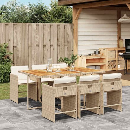 vidaXL - 7-delige - Tuinset - met - kussens - poly - rattan - beige