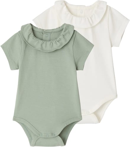 Vertbaudet Set van 2 rompers voor baby met sierkraag met korte mouwen