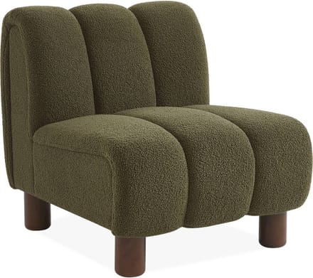 sweeek - Relaxfauteuil met afgeronde poten in hout en boucléstof