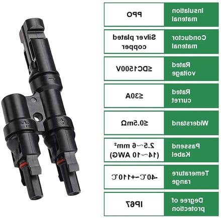 Y Plug Male/Female, T Type Solar Connector voor Zonne-energie, Duurzame Solar Kabel Plug en Accessoires