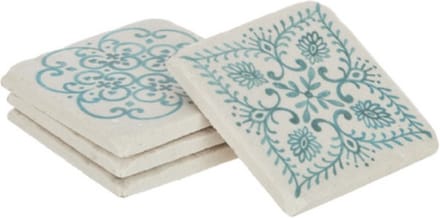 Cosy Creations onderzetters steen Aqua/Wit-10.2x10.2x4.6cm-4stuks