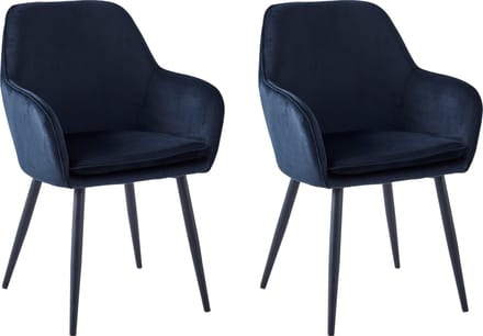 Colenis® - Levan eetkamerstoel - Set Van 2 - Zwart - Velvet - Industrieel - Met armleuning