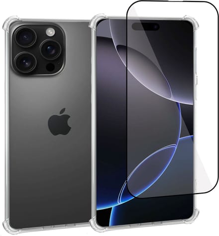 Geschikt voor Apple iPhone 16 Pro Max - Hoesje + Screenprotector – Full Cover Gehard Glas + Shock Proof Case – Transparant